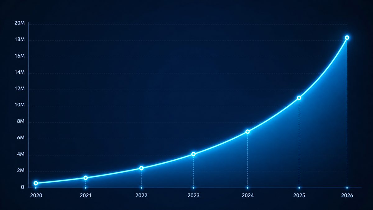 www.17c.com 起草用户增长数据图表,展示2020-2026年注册用户从50万增长至1800万的趋势